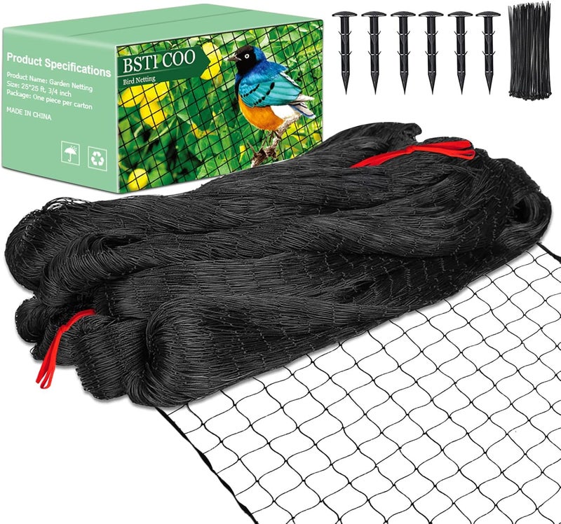 BSTPCOO 25'x25' Bird Netting for Chicken Coop, Nylon 3/4" Mesh Poultry Netting Chicken Net Roof Hawk, Aviary Net Deer Fence Pests Trellis Garden Nettings for Fruits Trees Plant - Image 1